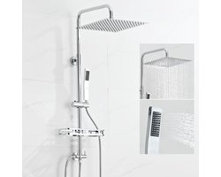 Auralum Max Regendouche - Doucheset - 12 inch Douchekop - Met Plankje - Verstelbare Hoogte 72-110 cm - Vierkant Design - Duurzame Messing Omsteller voor Badkamer - Chroom