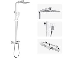 Auralum max Regendouche met Thermostaatkraan - Chroom Douche Set - Hoofddouche & Neerwaartse Waterval - Verstelbaar Regendouche voor Badkamer - RVS Douchesysteem