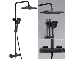 Auralum max Regendouche met Thermostaatkraan - Compleet Regendoucheset - Douchekop met 3 Sproeistanden en Waterfilter - Doucheset Zwart - Waterbesparend - Zwart