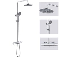 Auralum Max Regendouche met Thermostaatkraan - Doucheset - 9 inch Douchekop - 3 stralen Handdouche - Regendoucheset - Verstelbare Hoogte 84-121 cm - Waterbesparend - Chroom