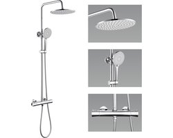 Auralum max - Regendouche Met Thermostaatkraan - Doucheset Chroom - 10 inch Douchekop - Ø 25 cm - Verstelbare Hoogte 102.5-125.8 cm - Waterbesparend