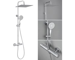 Auralum max Regendouche met Thermostaatkraan - Doucheset Chroom - Compleet Regendoucheset - Douchekop met 5 Sproeistanden en Waterfilter - Waterbesparend - Chroom