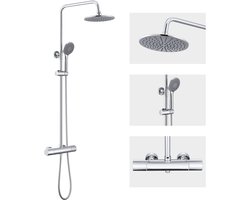 Auralum max Regendouche met Thermostaatkraan - Doucheset Chroom - Regendoucheset - Chroom Douchekolom met Thermostatische Mengkraan - 9 inch Douchekop