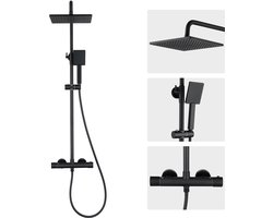 Auralum MAX Regendouche met Thermostaatkraan - Doucheset Zwart - Regendoucheset - Verstelbare Hoogte 88-124 cm - 10 inch Douchekop