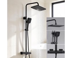 Auralum MAX Regendouche met Thermostaatkraan - Doucheset Zwart - Regendoucheset - Verstelbare Hoogte 90-125 cm - 12 inch Douchekop