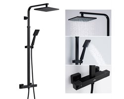 Auralum max - Regendouche met Thermostaatkraan - Doucheset Zwart - Thermostaatmengkraan - Regendoucheset - Verstelbare Hoogte 110-137 cm - Hoofddouche en Handdouche