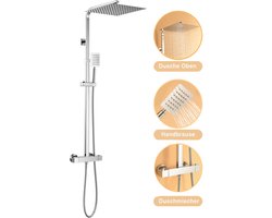 AuraLum max Regendouche met Thermostaatkraan - Ø 30 cm - Doucheset - Messing Regendoucheset - Verstelbaar Hoogte 96.5-130 cm - Mengkraan - Waterbesparend - Chroom