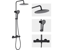 Auralum max - Regendouche met Thermostaatkraan - Regendouche en Handdouche - 10 inch Douchekop - Rond Design - Zwart