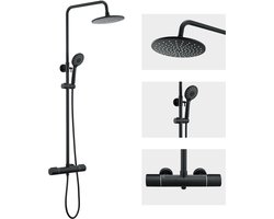 Auralum max- Regendouche met Thermostaatkraan - Regendouche en Handdouche - 9 inch Douchekop - Rond Design - Zwart