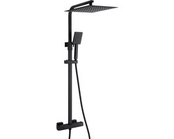 Auralum max Regendouche met Thermostaatkraan - Regendouche Ø 30 cm - Handdouche Ø 8.5 cm - Waterbesparend - Mat zwart