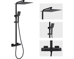 Auralum max Regendouche met Thermostaatkraan - Regendouche Ø 30 cm - Handdouche Ø 8.5 cm - Waterbesparend - Mat zwart