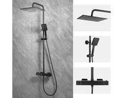 Auralum max Regendouche met Thermostaatkraan - Regendoucheset Zwart - Doucheset Met thermostaatkraan - 12 inch Douchekop - 6 standen Handdouche