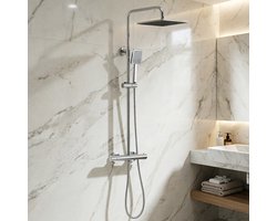 Auralum Max Regendouche met Thermostaatkraan - RVS Doucheset - 10 inch Douchekop - Handdouche 8.5 cm - Verstelbare Hoogte 88-125 cm - Regendoucheset - Waterbesparend - Chroom