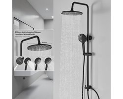 Auralum Max Regendouche - Ø 25 cm Douchekolom - Roestvrij Staal - 4 Stralen Handdouche - Verstelbare Hoogte 74-112cm - Zonder kraan - Douche Set - Duurzame Messing Omsteller voor Badkamer - Zwart