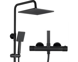 Auralum Max Regendouche - Ø 25.4 cm - Regendouche en Handdouche - Inclusief thermostaatkraan - 15 cm hartafstand - Doucheset - Verstelbare douchestang 88-124 cm - Zwart