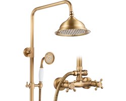 Auralum Max Regendouche - Retro Doucheset - Douchekolom - Verstelbare Hoogte 87.5 cm -126 cm - Antiek Messing - met Handdouche - Regendoucheset - Wandmontage - Waterbesparend - Goud