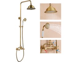Auralum max Regendouche - Retro Doucheset - Regendouche en Handdouche - 8 inch Douchekop - Antiek Messing Douchesysteem - Verstelbare Hoogte 88-126 cm - Waterbesparend - Goud