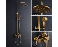 Auralum Max Regendouche - Retro ééngreeps Doucheset - Douchekolom - Verstelbare Hoogte 91-126 cm - Antiek Messing - Wandmontage - Regendoucheset - Goud