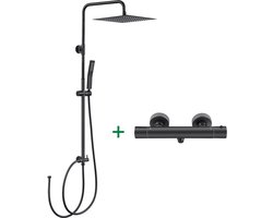 Auralum Max Regendouche RVS - Doucheset - Inclusief thermostaatkraan -10 inch Douchekop - Compleet Regendoucheset - Verstelbare Hoogte 72-110 cm - Waterbesparend - Zwart