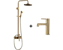 Auralum Max Regendouche - Vintage Doucheset - Met Goud Wastafelkraan - Ø 20 cm - Regendouche en Handdouche - Goud - Messing & RVS - Waterbesparend - Waterbesparend - Douchesysteem