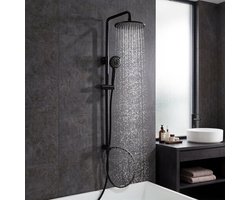 Auralum Max Regendouche - Zonder kraan - Regendouche Ø 22 cm - Handdouche met 3 functies - Hoogte Verstelbaar 75-110 cm - Douchesysteem - Mat Zwart