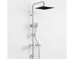 Auralum Max Regendouche Zonder Kraan - RVS Doucheset - Ø 25,4 cm Douchekop - Met Plankje - Hoogte Verstelbare 72-110 cm - Vierkant Design - Waterbesparend - Chroom