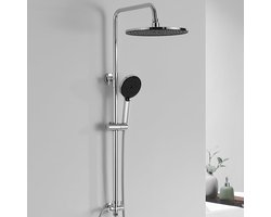 Auralum Max Regendoucheset Zonder Kraan - Douchesysteem - met Verstelbare Stang - Ø 25 cm Ronde Hoofddouche & Handdouche 4 Standen - Chroom