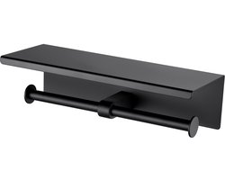 Auralum max Rolhouder met Plankje - Zwart - Zelfklevend / Boren / Zonder Boren - Toiletrolhouder - WC Papier Houder