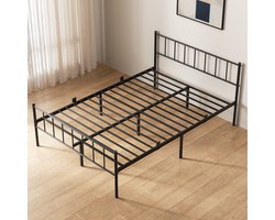 Auralum MAX Tweepersoonsbed 160x200 cm - Metalen Bed - met Hoofdeinde - Minimalistisch Bedframe - Stevig - Grote Opbergruimte - Eenvoudige Montage - voor slaapkamer logeerkamer - Zwart