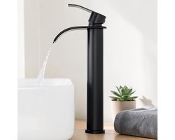 Auralum Max Wastafelkraan - Badkamerkraan - RVS - Badkamer Kraan - Hoge Uitloop - Waterbesparende Perlator - Eenvoudige Montage - Mat zwart