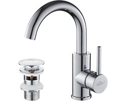 Auralum max Wastafelkraan Chroom - Badkamerkraan Mit Pop-up Afvoerventiel - Mengkraan Wastafel - RVS - Wastafelkraan - Inclusief Aansluitmateriaal - 360° draaibare wastafelmengkraan