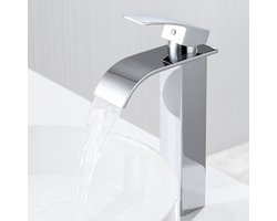 Auralum Max Wastafelkraan Chroom- Waterval Uitloop - RVS - Breed Waterstraal - Modern Design - Montagegat Ø32-35 mm