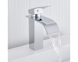 Auralum max Wastafelkraan - Waterbesparend - Chroom - Badkamer Kraan - Koud en Warm - RVS - Middelhoge uitloop Wastafelkraan - Mengkraan