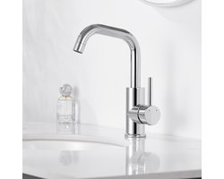 Auralum max Wastafelkraan Zilver - Badkamerkraan Chroom - 360° Draaibare - Badkamer Kraan - RVS - Waterbesparend - Hoogte 25 cm - Chroom