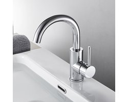Auralum max Wastafelkraan Zilver - Badkamerkraan Chroom - 360° Draaibare - Badkamer Kraan - RVS - Waterbesparend - Hoogte 26 cm - Chroom