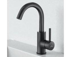 Auralum max Wastafelkraan Zwart - Badkamerkraan Zwart - Waterbesparend - Warm en Koud - 360° Draaibare Wastafelmengkraan - RVS - Hoge uitloop