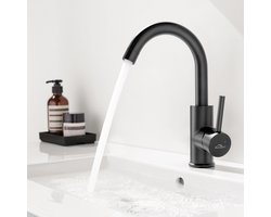 Auralum max Wastafelkraan - Zwart Wastafelkraan - Badkamerkraan - Zwarte Badkamerkraan - 360° Draaibare - RVS - Warm en Koud