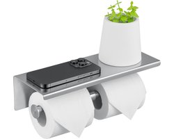 Auralum max WC Rolhouder met Plankje - Chroom - Zelfklevend / Boren / Zonder Boren - Toiletrolhouder - WC Papier Houder