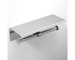 Auralum max WC Rolhouder met Plankje - Geborstelde RVS - Toiletrolhouder - WC Papier Houder - Toiletrolhouder - Kan twee rollen papier ophangen