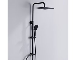 Auralum Max Zwarte Doucheset - 10 Inch Vierkante Regenkop - Verstelbare Stang (65-110 cm) - Koperen Verdeler - 196 Siliconen Sproeiers