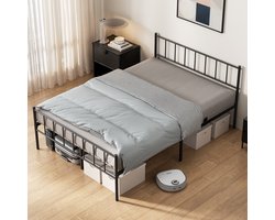 Auralum® Metalen Bed 140x200 cm - Tweepersoonsbed - Met Met Hoofd- & Voeteneinde - Extra Stevig - Anti Slip - Grote Opbergruimte - Eenvoudig te Monteren - Lattenbodem - IJzeren Bed - Zwart