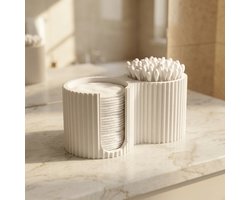 AUREA Wattenstaafjes & Wattenschijfjes Houder Wit – Luxe Geribbelde Badkamer Organizer – 2-in-1 Houder voor Wattenpads & Oorstokjes – Elegant Design voor Badkamer of Kaptafel
