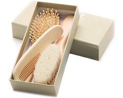 Aurgan – Babykam set met extra zachte borstel - borstel bamboe - geitenhaar borstel