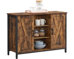 Aurillac Dressoir - bijzetkast - keukenkast - keukenkast met open planken - halkast - ladekast met deuren - woonkamer - eetkamer - hal - industrieel design vintage bruinzwart