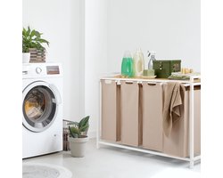 Aurixi® Wasmand 4 Vakken - Wasmand - Wassorteerder - Beige - Wit - Crème - Bamboe - 87cm x 46cm x 15cm; 9.7kg
