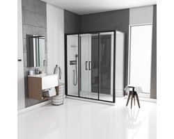 Aurlane rechthoekige douchecabine 170x90x205cm - wit met matzwart profielen en lage douchebak - INFINITY LOW