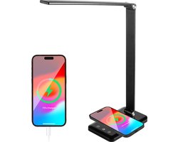 Auronic Bureaulamp - LED - USB en Draadloos Mobiel Opladen - Timer - Dimbare Klemlamp - Wit en Warm Licht - Zwart