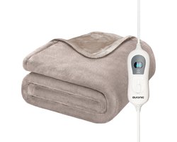Auronic Elektrische Deken - 160 x 120 cm - 1 Persoons Warmtedeken - 3 Warmtestanden met Timer - Verwarmingsdeken - Taupe