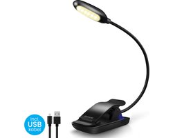 Auronic Leeslampje voor Boek - Voor in Bed - Met Klem - LED - USB Oplaadbaar - Slaapkamer - Boekenlamp - Bedlamp - Boekleeslampje - Verstelbaar en Flexibel - Zwart