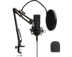 Auronic Microfoon voor PC - Met Arm - Gaming Microfoon - Streaming - Condensator - Noise Cancelling - Plopkap - Popfilter - Zwart